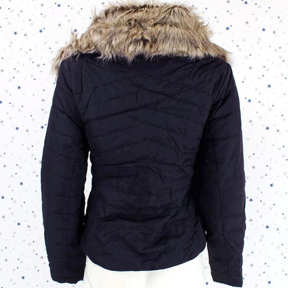 Removable Faux Fur Collar Puffer Jacket Dark Navy - Picture 6 of 8